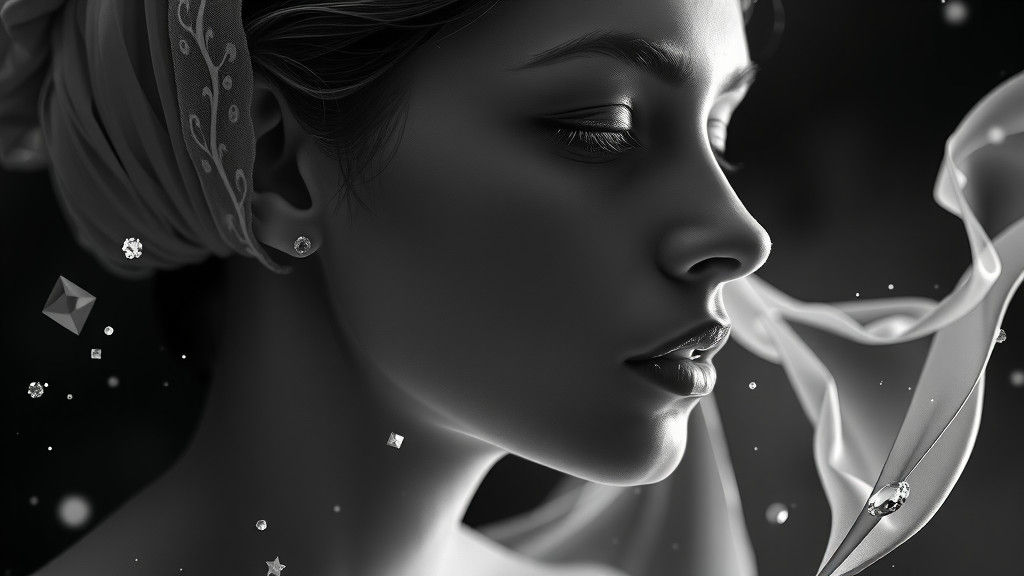 Ethereal Woman: A Black and White Art Nouveau Portrait