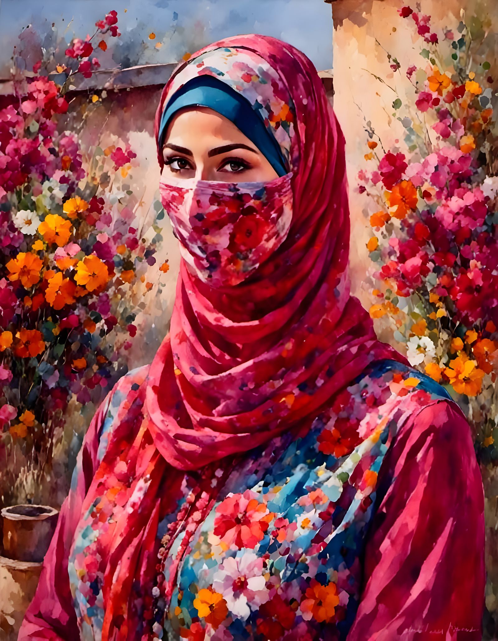 Smiling Hijabi Woman Portrait in Garden