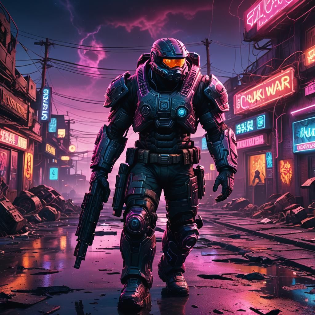 Gears of War in Neon Cyberpunk Nuketown
