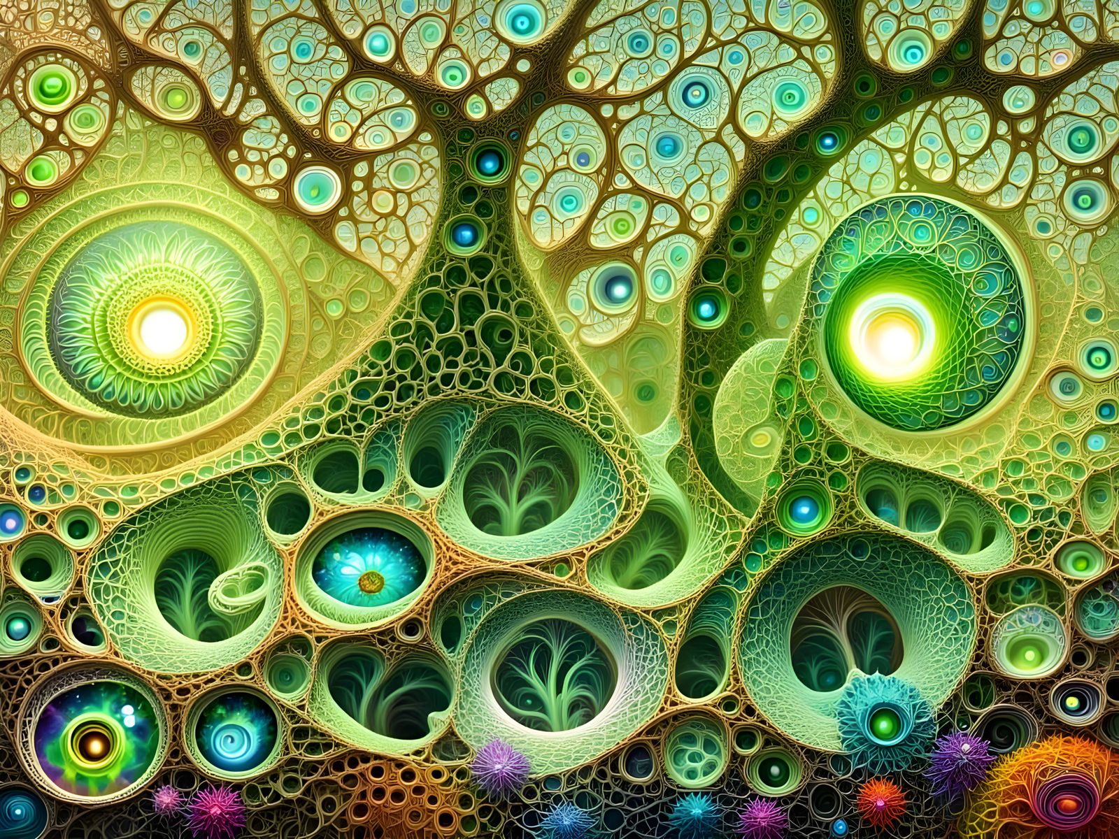 Intricate 3D Fractal Landscape Drawing as Biopunk Art