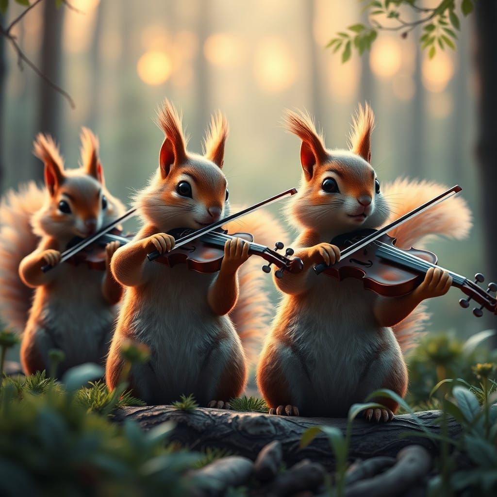 Harmonious Squirrels in a Vibrant Scandinavian Sunrise Conce...