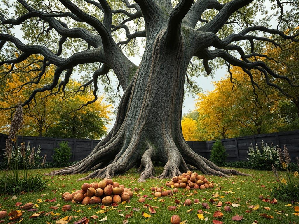 Gnarled Hickory Giant in Vibrant Yard