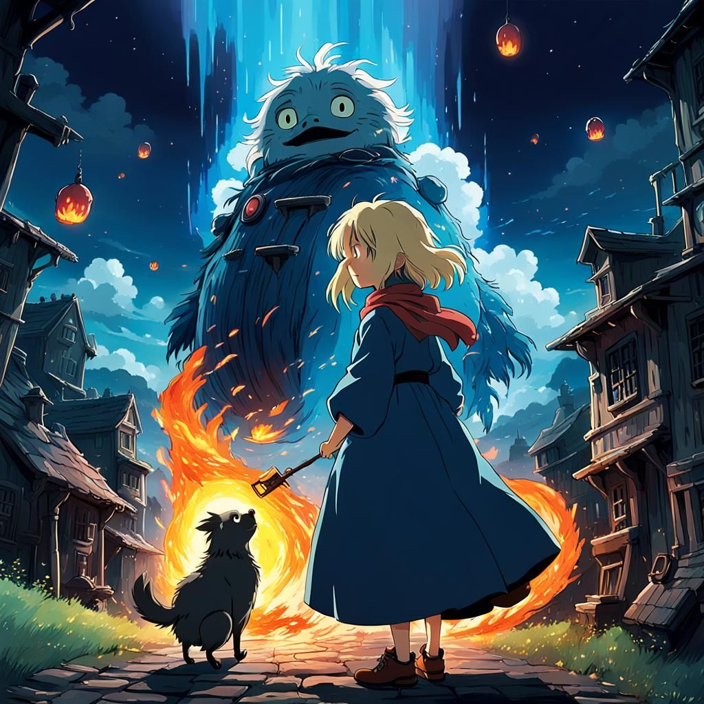Sophie and Calcifer: Ghibli-Style Anime Key Visual