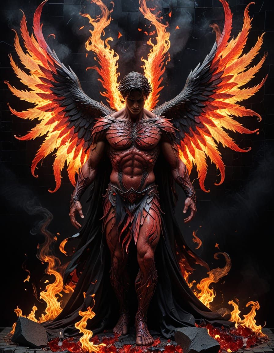 Epic Fallen Angel in Fiery Darkness