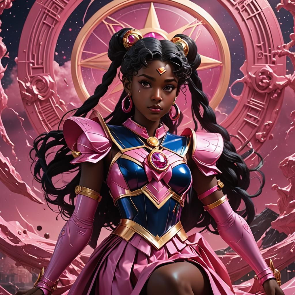 Black Woman as Sailor Moon in Detailed Digital Painting