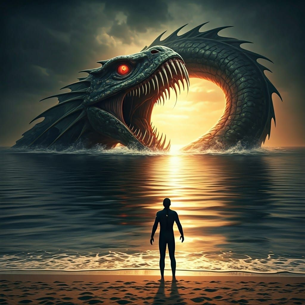 Terrified Swimmer Confronts Colossal Sea Monster