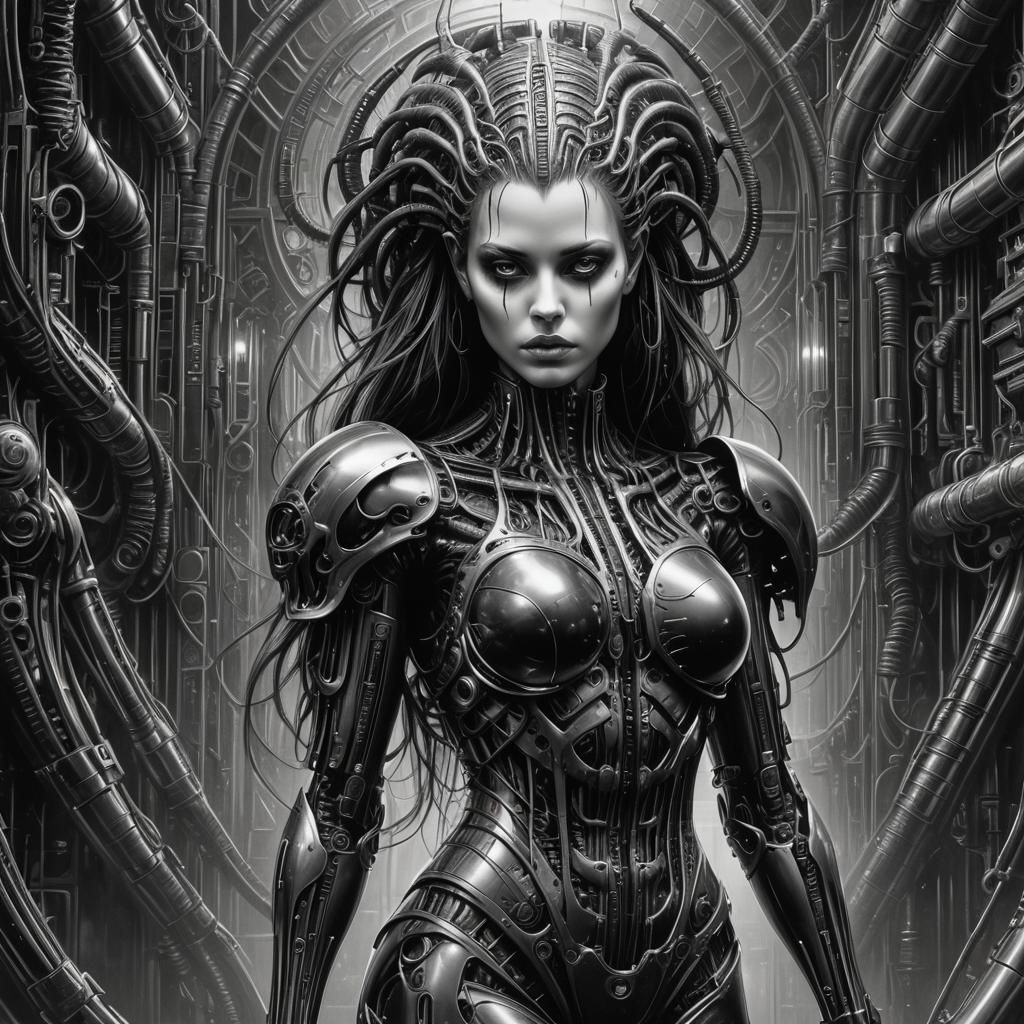 Gothic Cyberpunk Woman in Giger Style