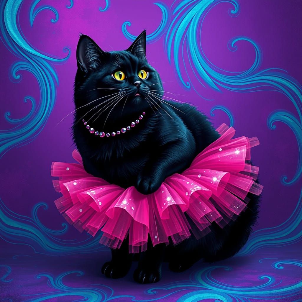 Regal Black Cat in Vibrant Tutu