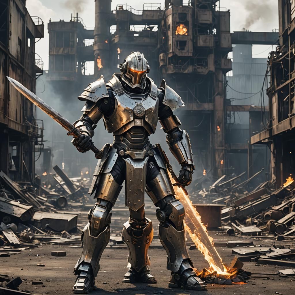 Scrap Armor Warrior with Fire Sword