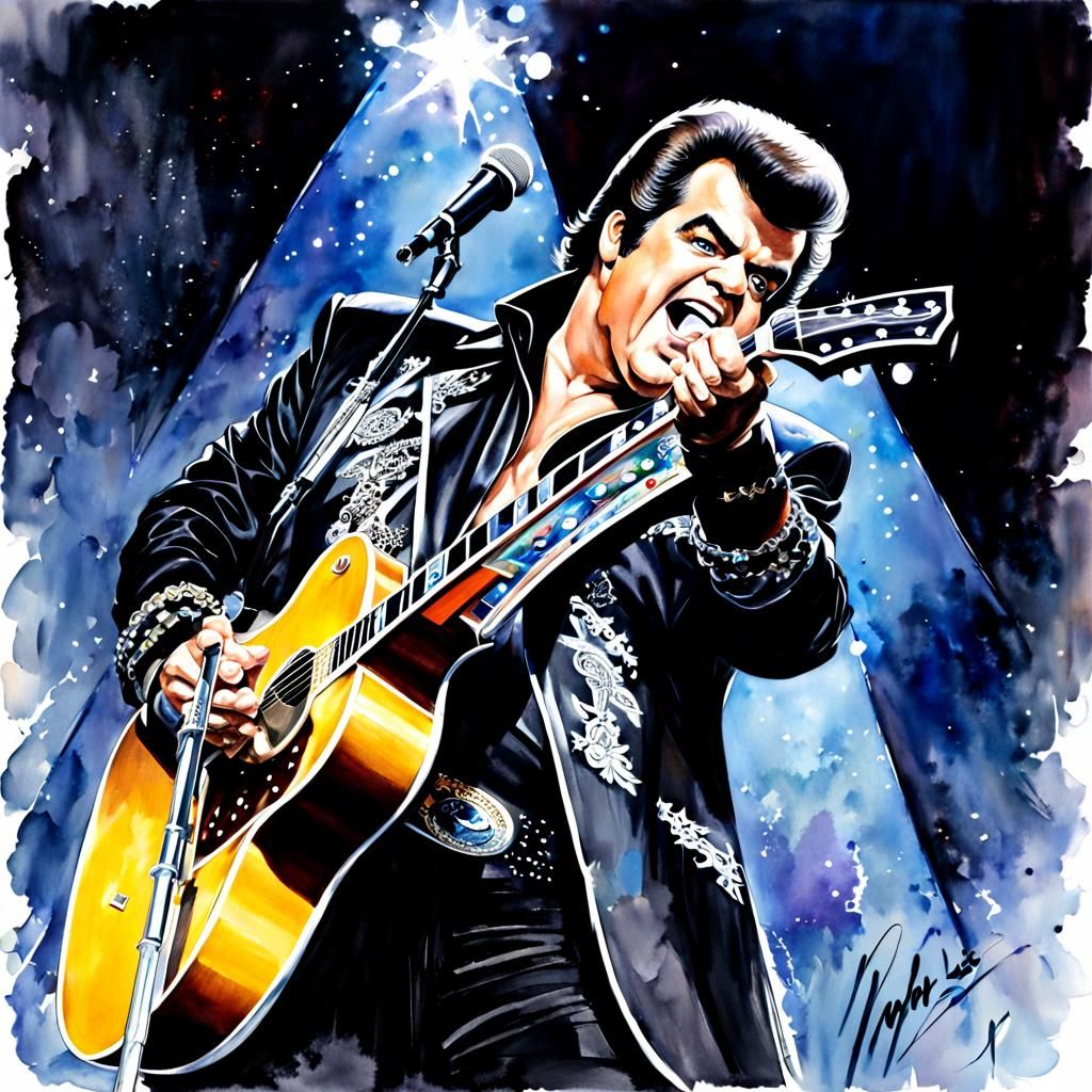 Conway Twitty as KISS, Watercolor Painting