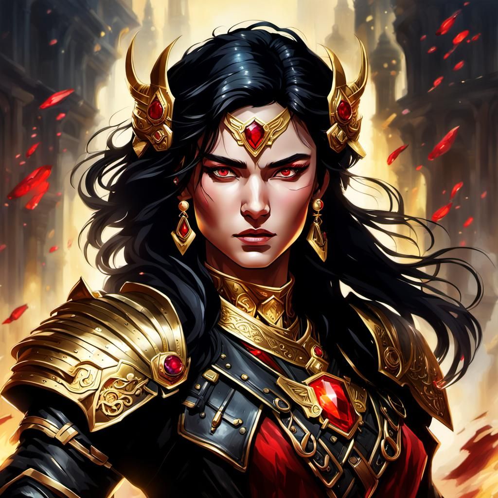 Warrior Witch with Gold Armor in Hyperrealistic Style