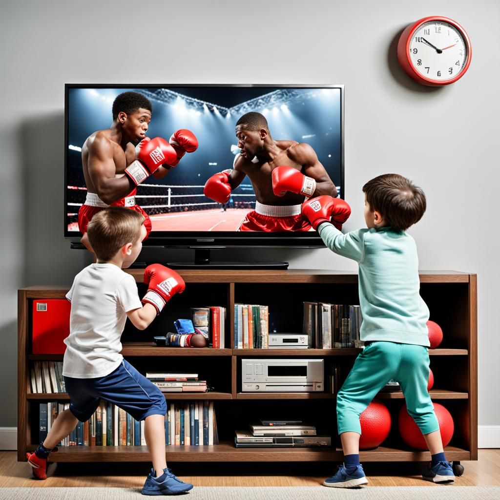 Child Imitates Boxing Match on TV (Photorealistic 3D)
