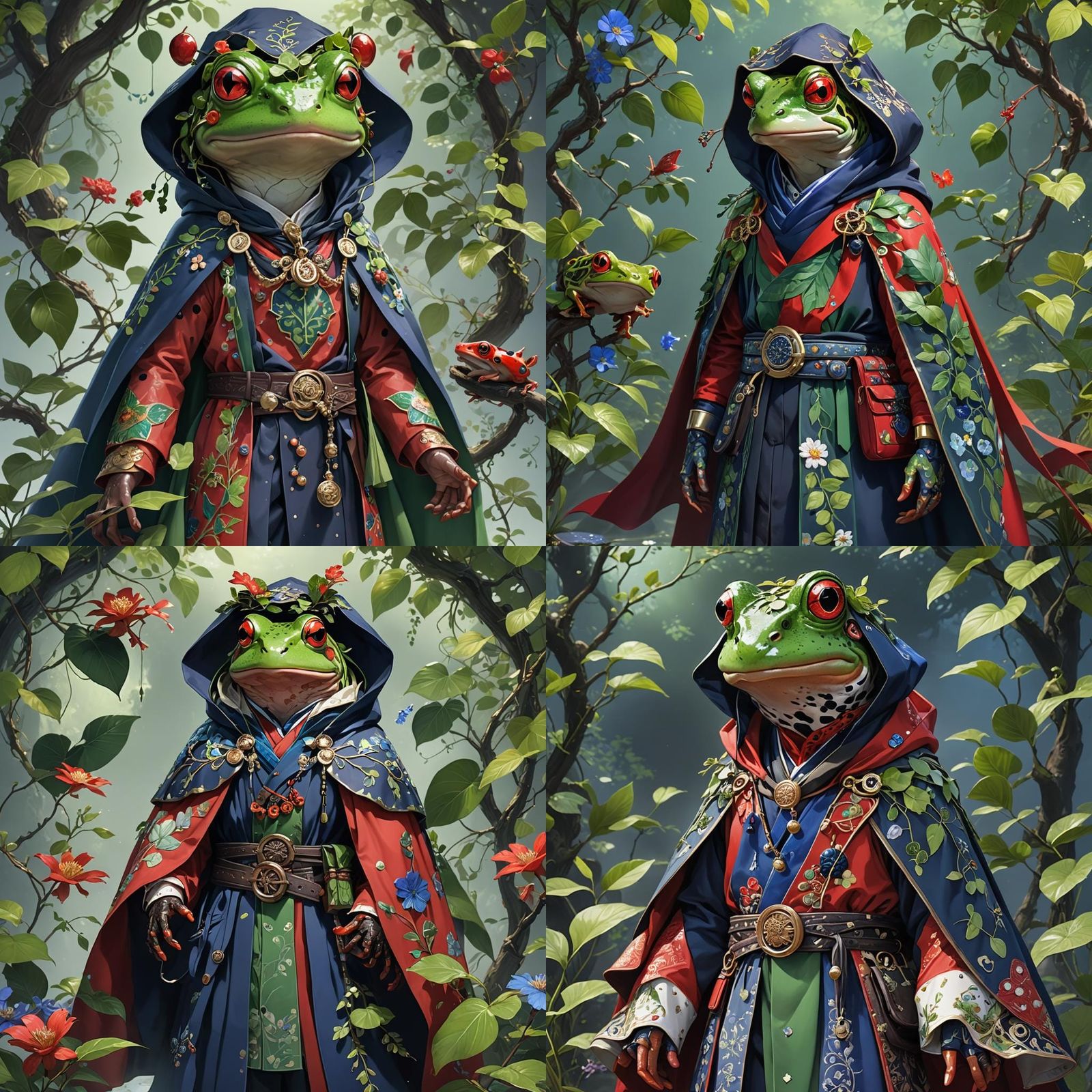 Mystical Red-Skinned Frog Humanoid in Anime Style