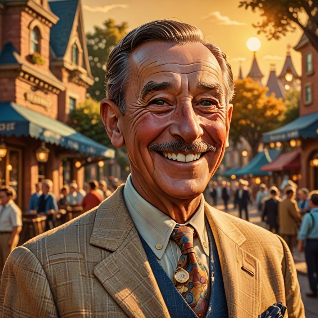 Walt Disney Smiling: Vibrant Cartoon Portrait
