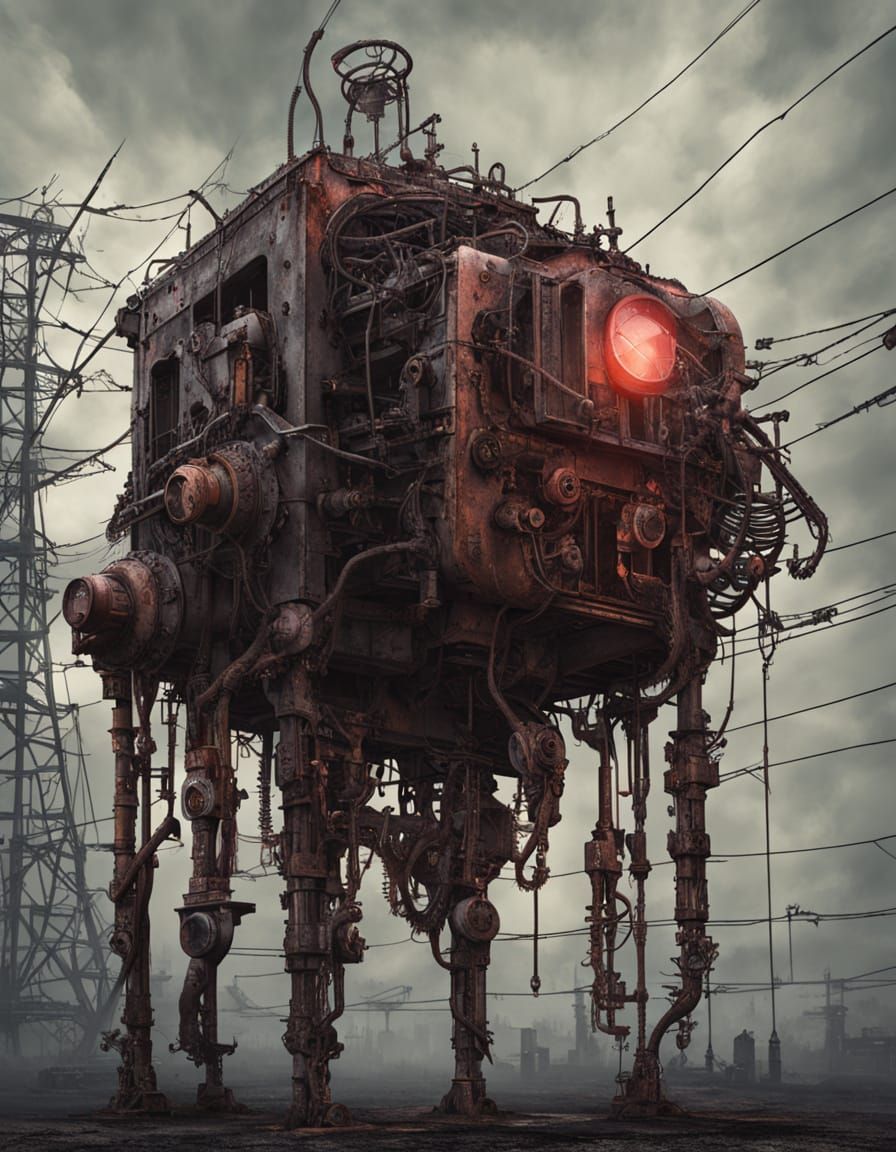 Decaying Animatronic Creature in Dark Fantasy Art