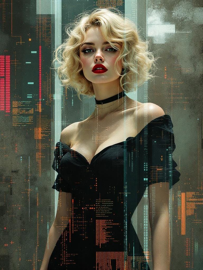 Glitch Art Pin-Up with Digital Overlays