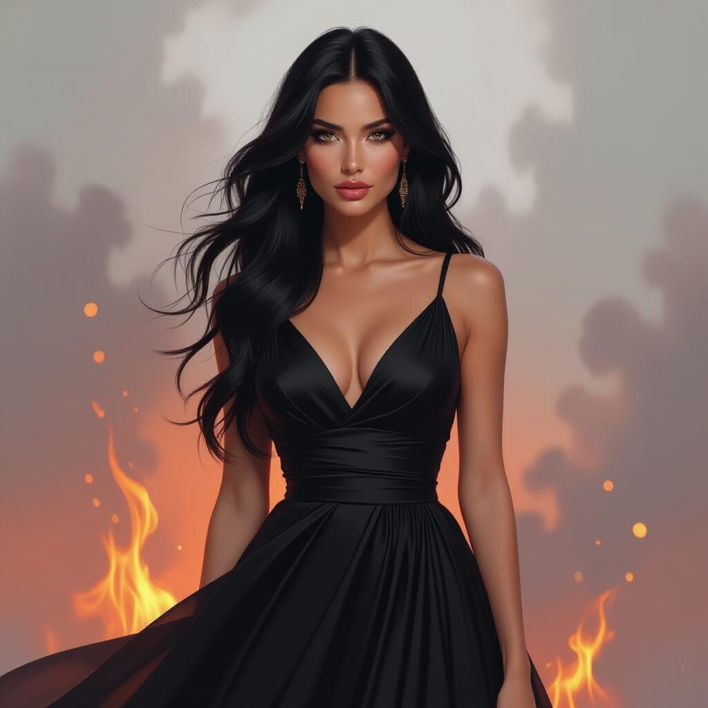 Charcoal Flame Muse in Dreamlike Digital Art