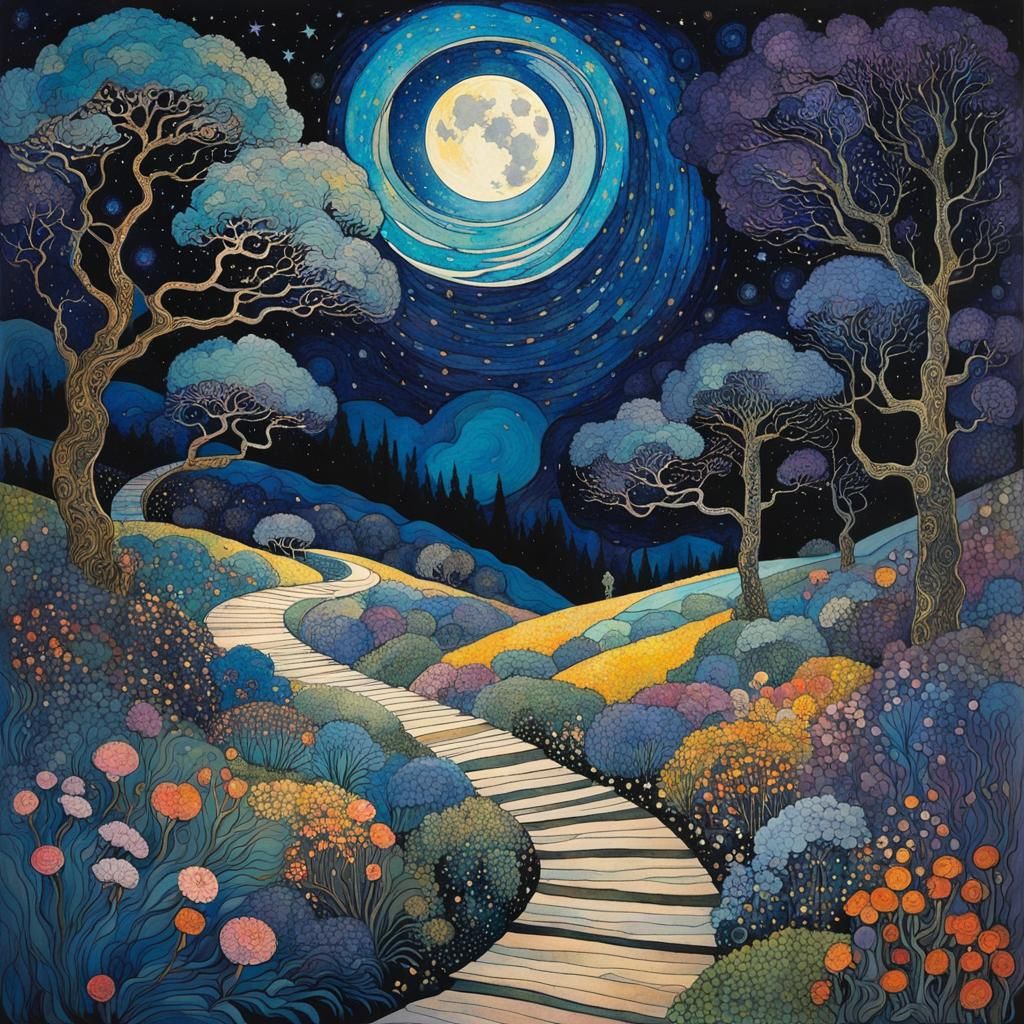 Fantasy Landscape Painting in Art Nouveau Style