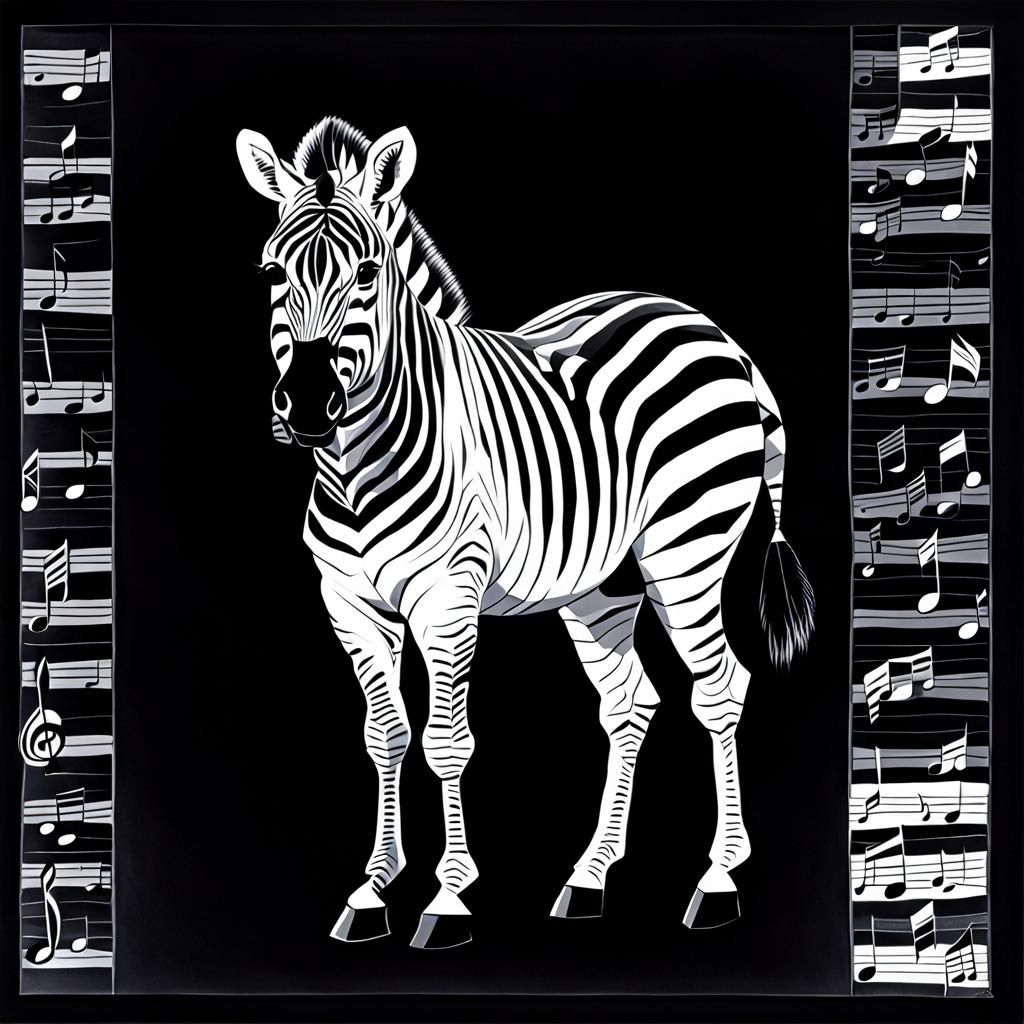 Zebra in Abstract Art with Music Sheets