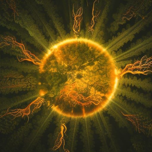 Forest Surrounded by Circle of Fire: Digital Painting