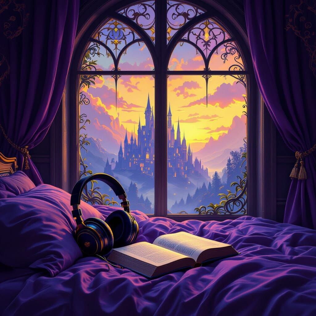 Book and Fantasy World in Dark Fantasy Style