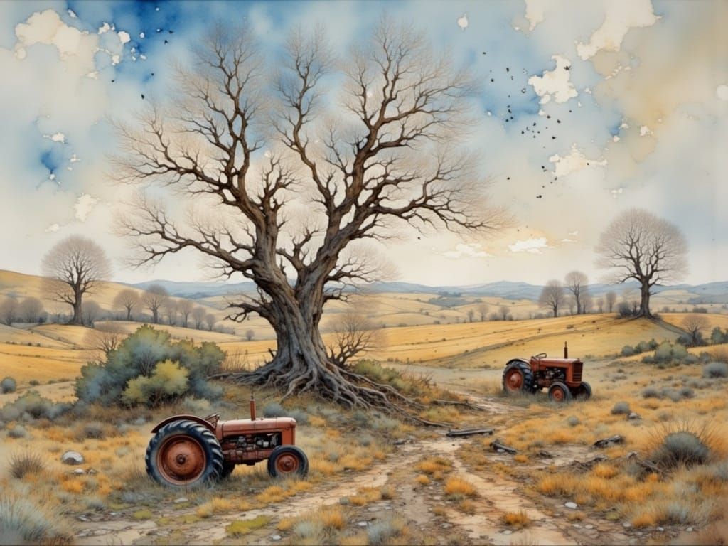 Golden Rural Landscape in Painterly Style