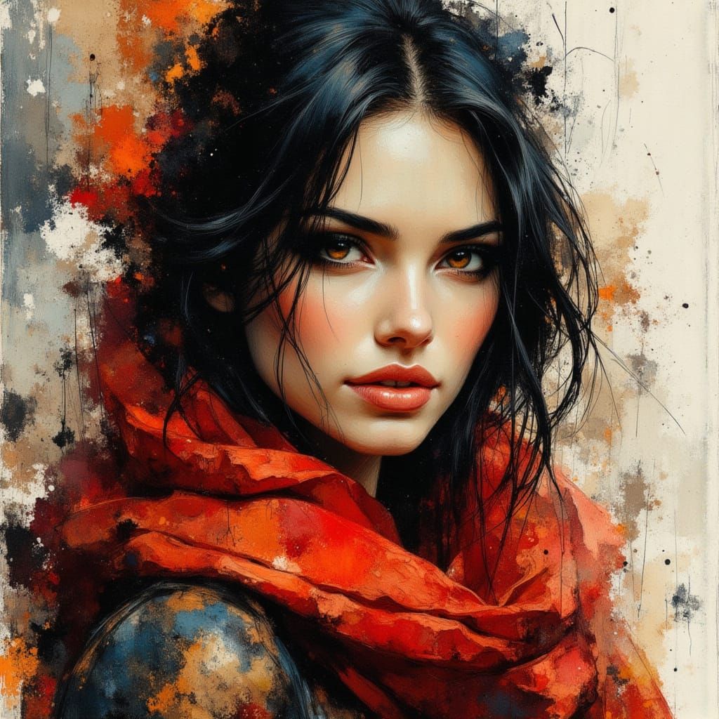 Goddess of Feminine Beauty in Red Silk Scarf