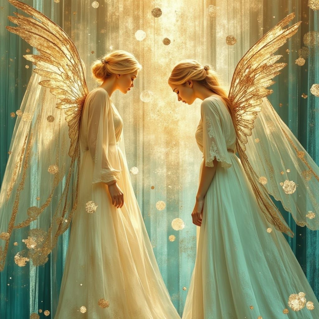 Gentle Angels Comfort a Sorrowful Woman in a Soft, Golden Gl...