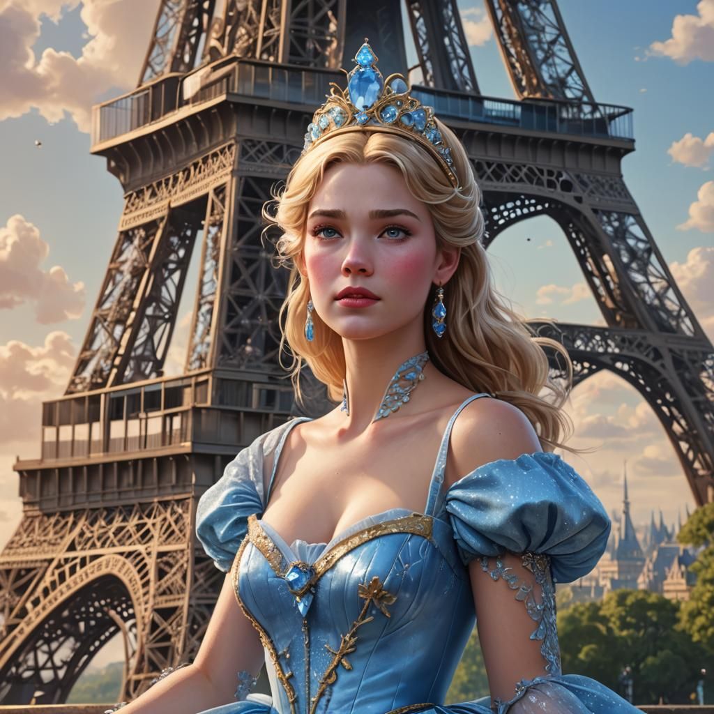 Cinderella on Eiffel Tower: Hyperdetailed Art Portrait