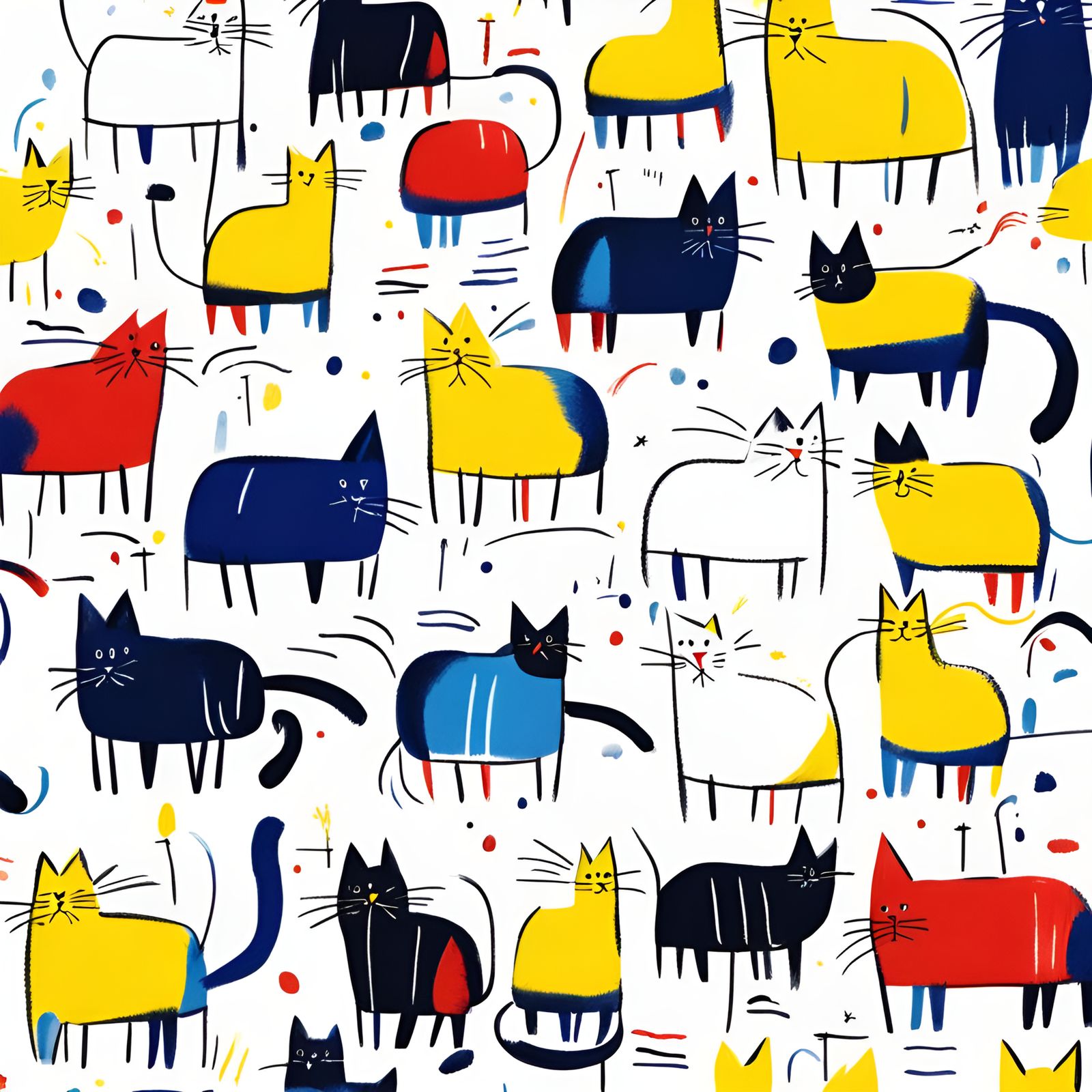 Childlike Cat Illustration with Scribbled Details