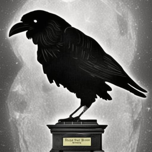 Raven and Bust of Pallas in Moonlight