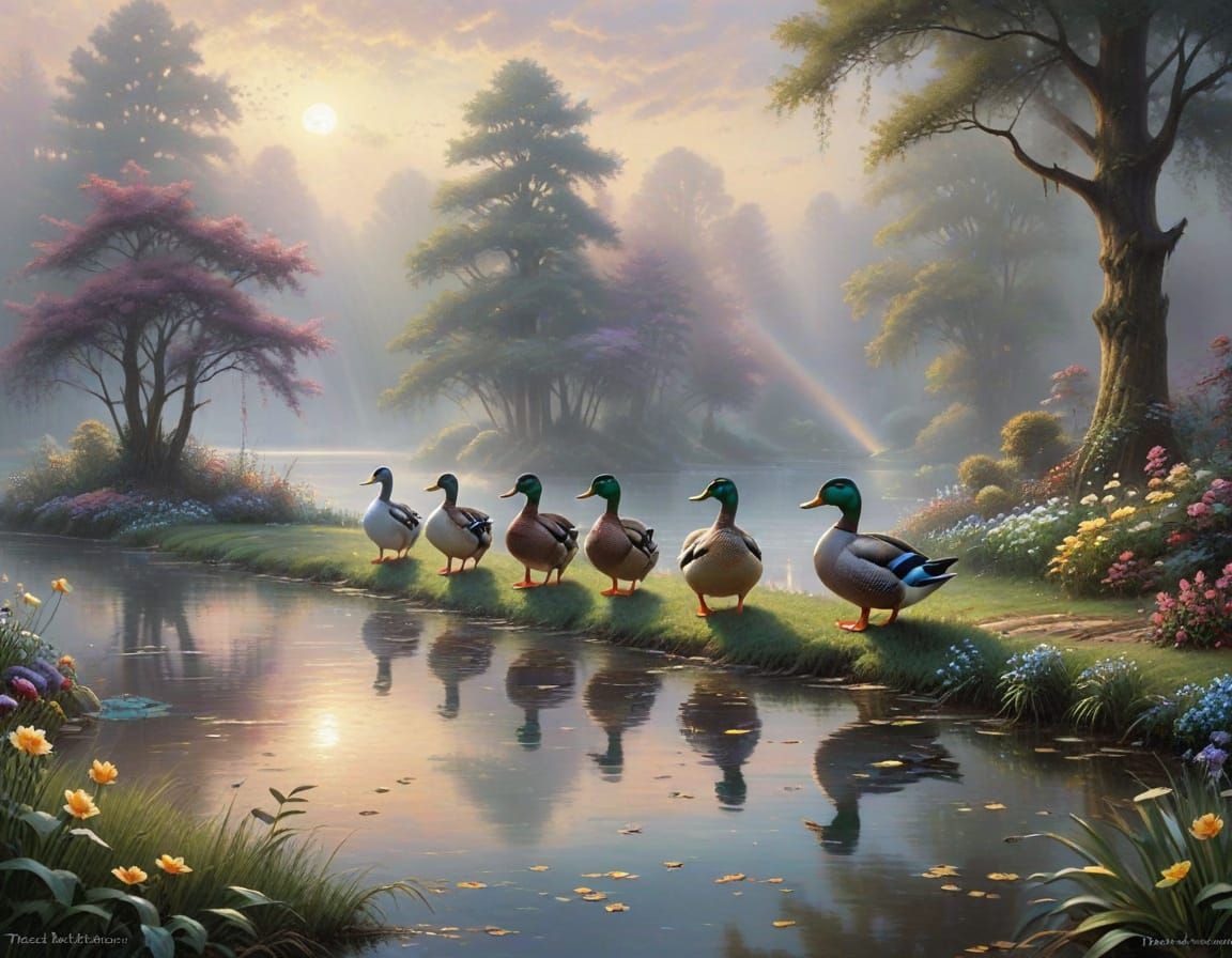 Ducks Waddle in Ethereal Fantasy Mist