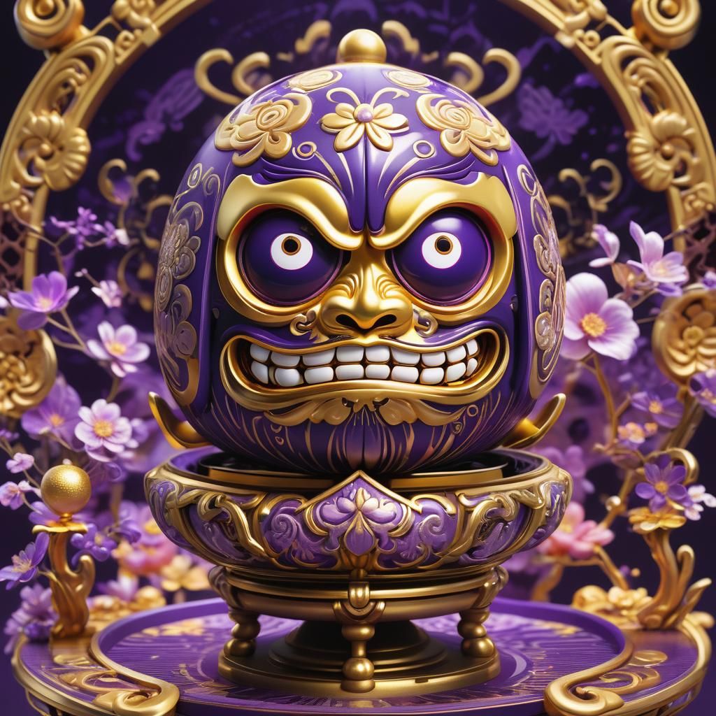 Vibrant 3D Anime Art of Purple Daruma