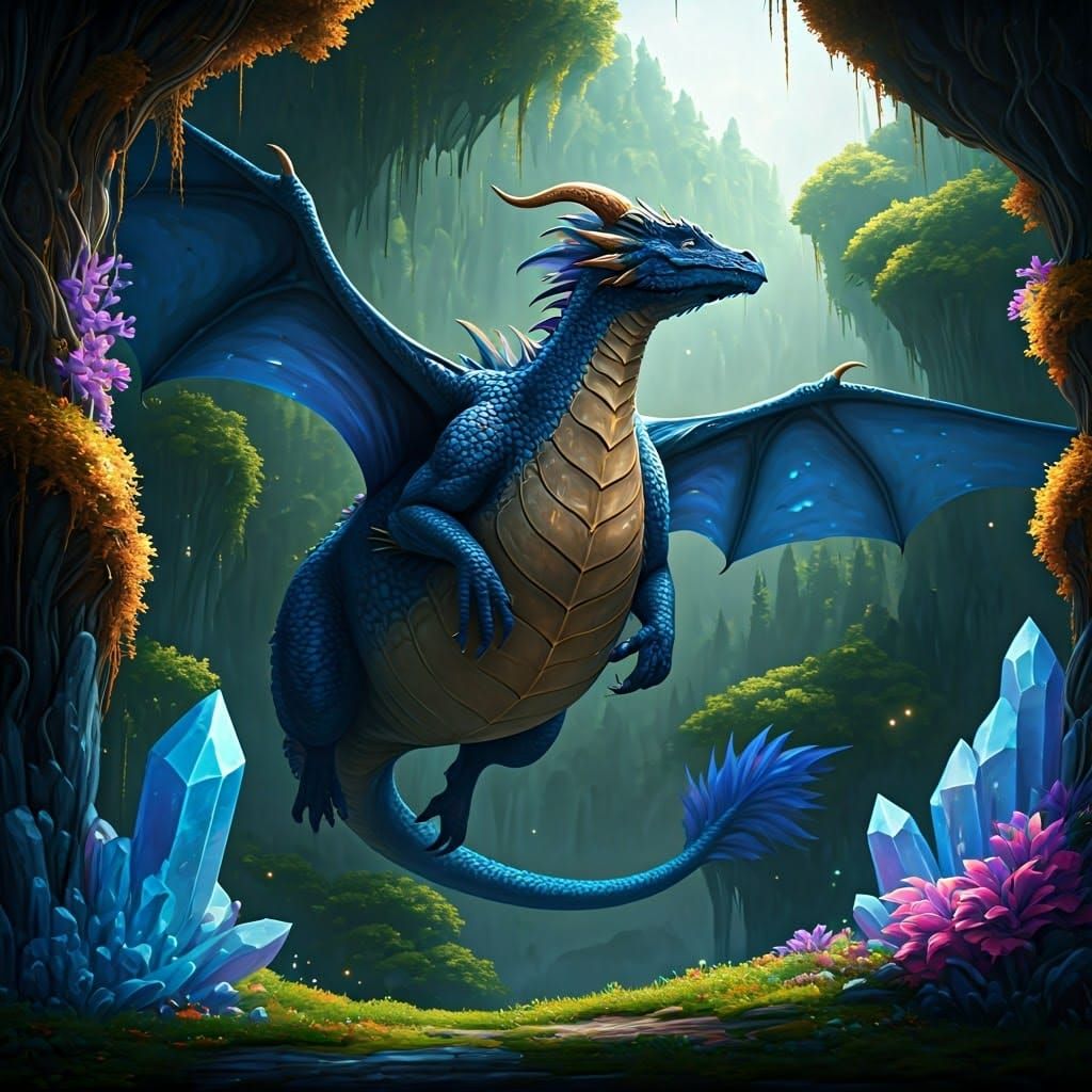 Ethereal Blueberry Dragon Soars in Vibrant Fantasy Realm