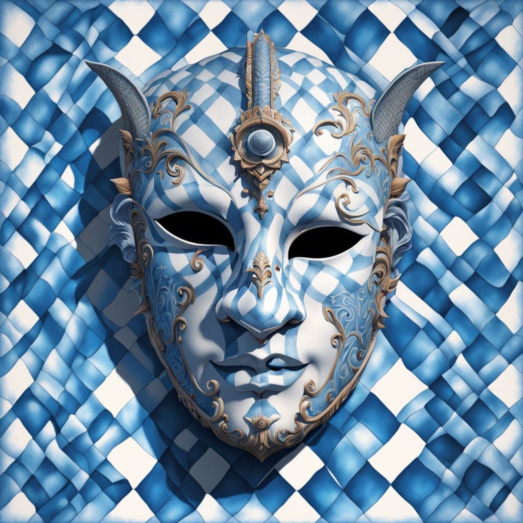 Ethereal Masquerade Mask in Gingham Pattern