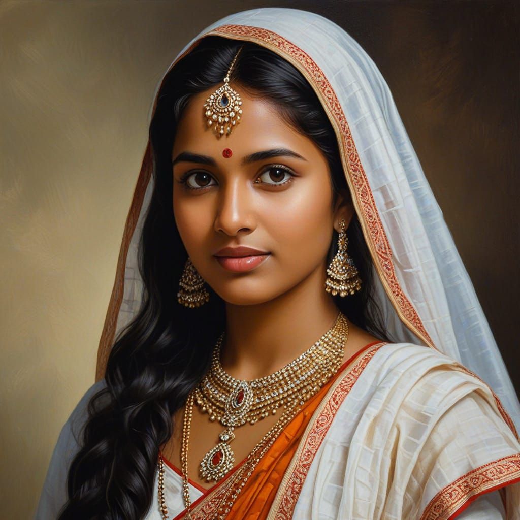 Indian Tamil Woman Portrait in Rubens Oil Painting Style