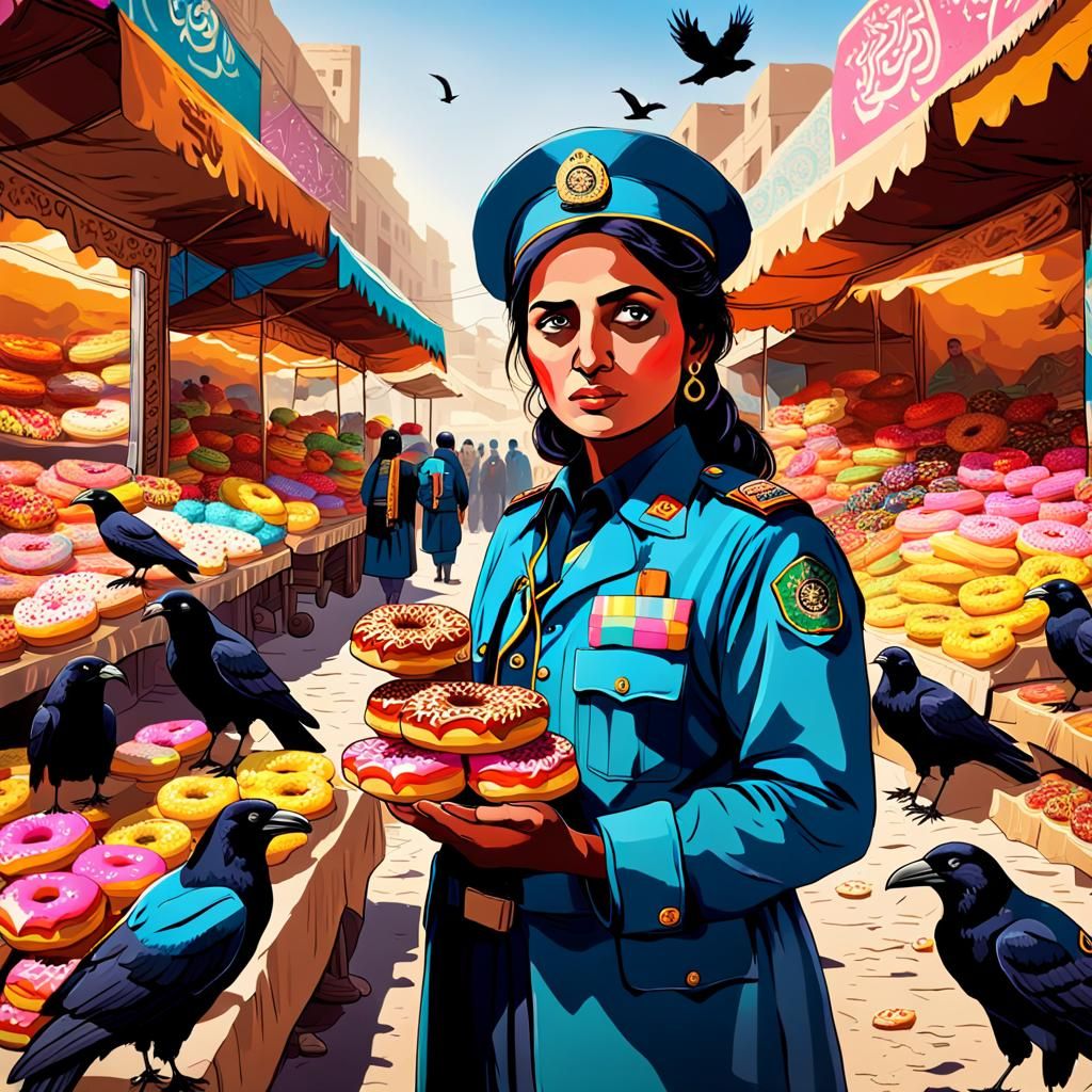 Afghan Sergeant Surrounded by Donut-Eating Crows