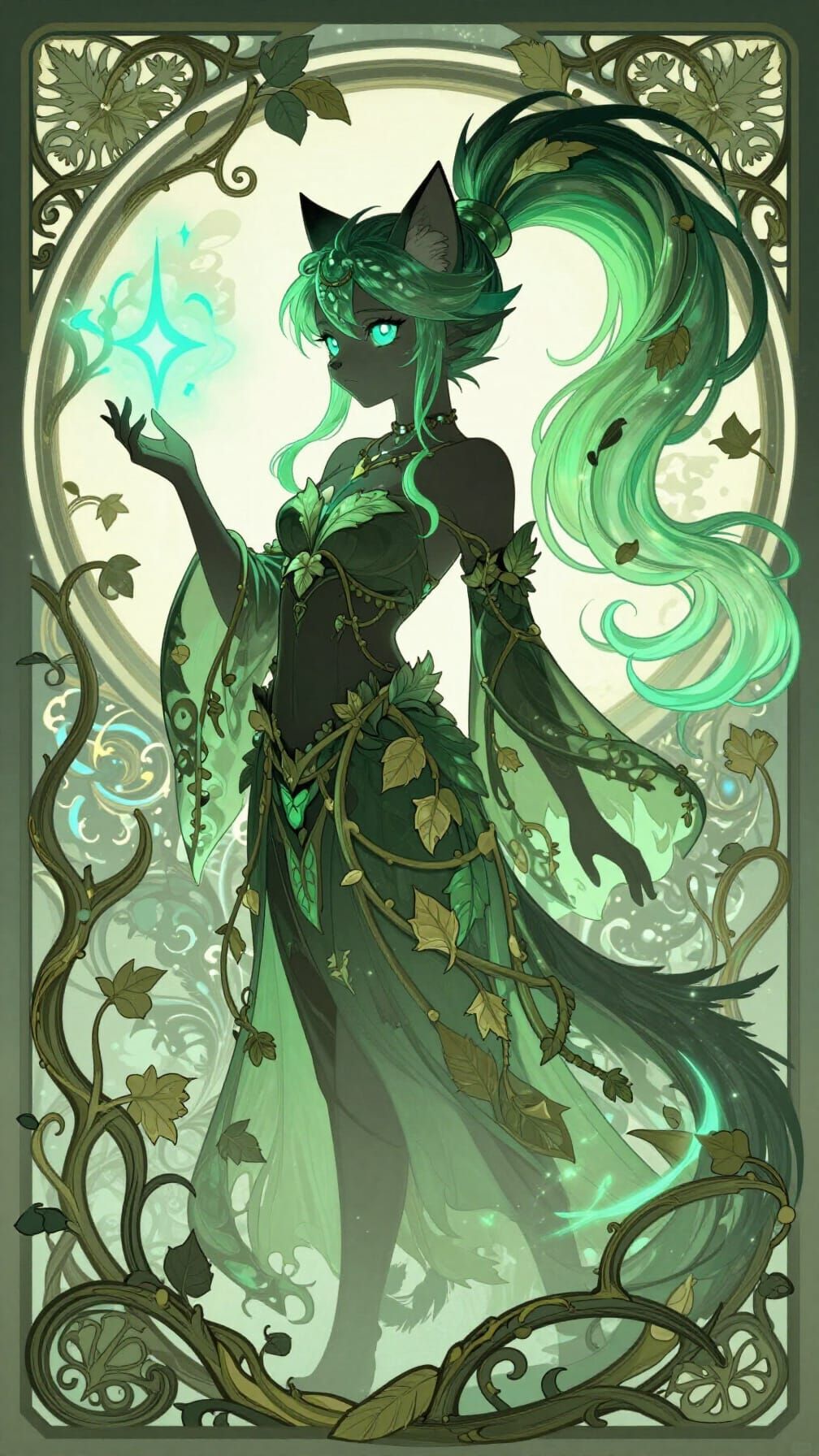 Anthropomorphic Cat Priestess in Art Nouveau Style
