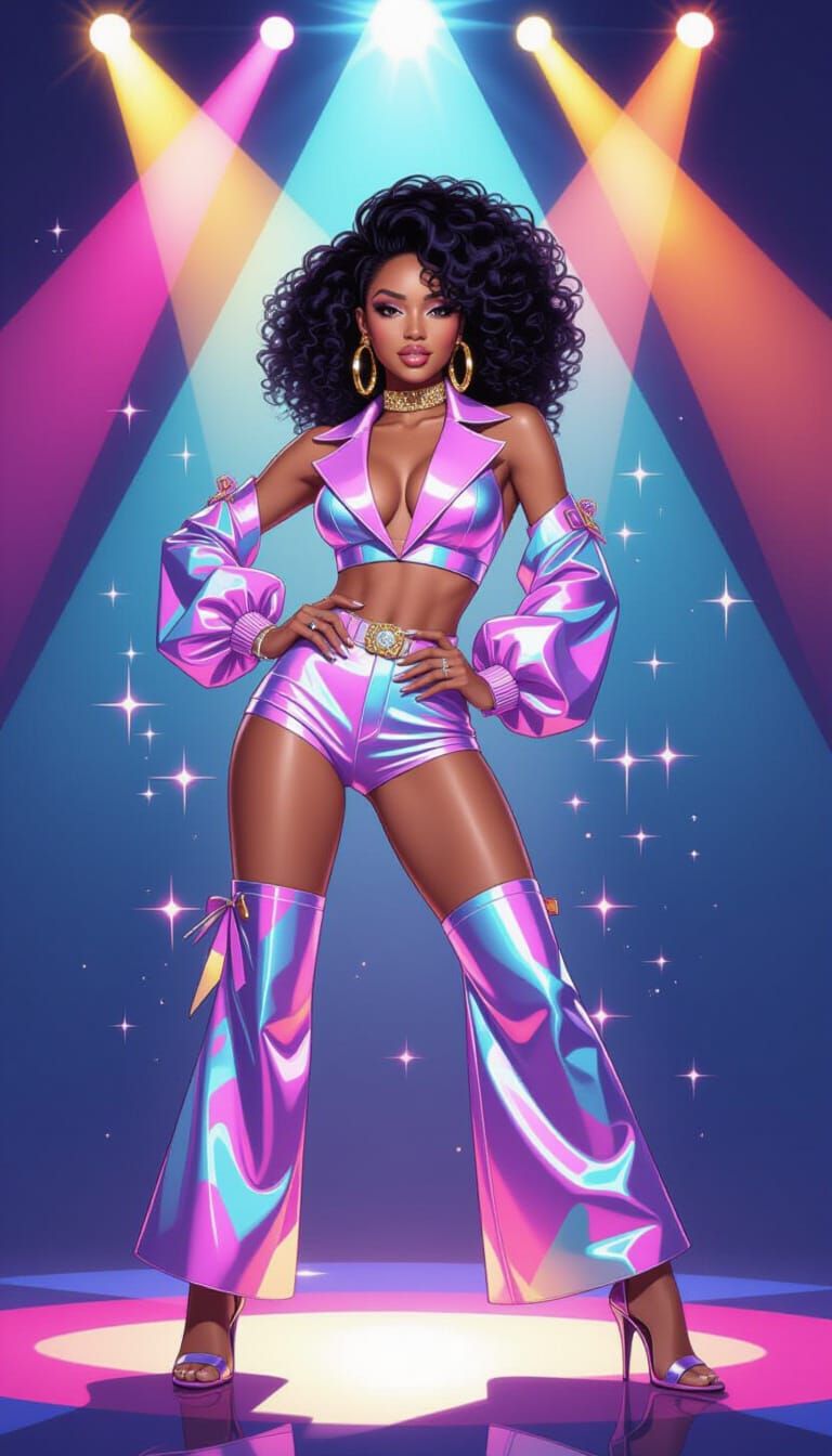 Pop Superstar in Vibrant Murakami-Inspired Style