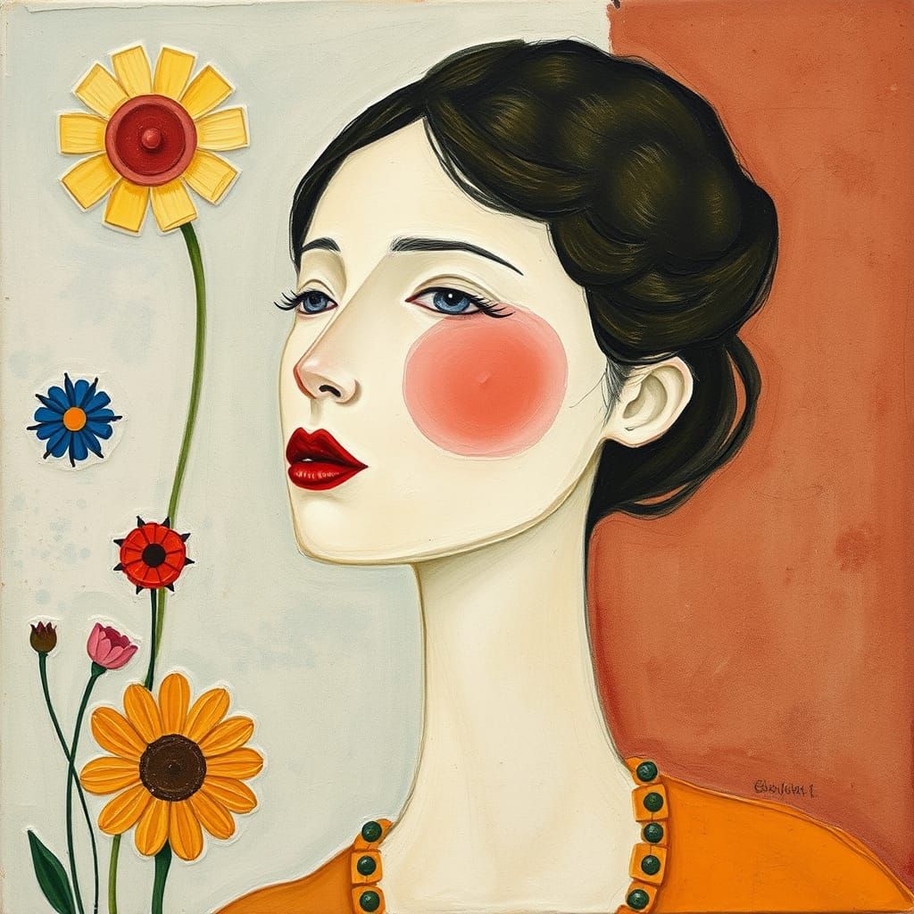 Whimsical Portrait in Georgia O'Keeffe Style