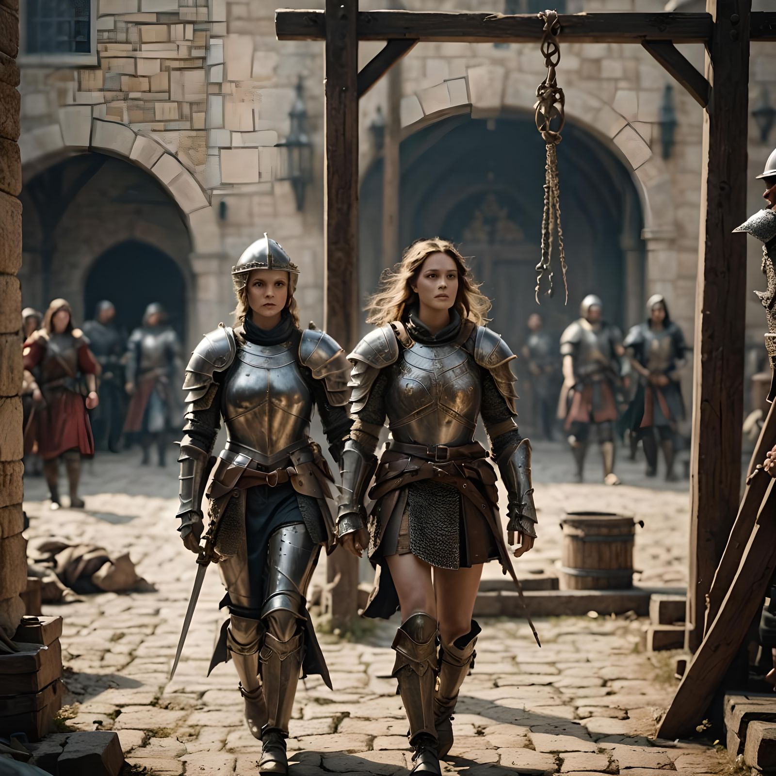 Guardian Lady leading a prisoner to the scaffold...