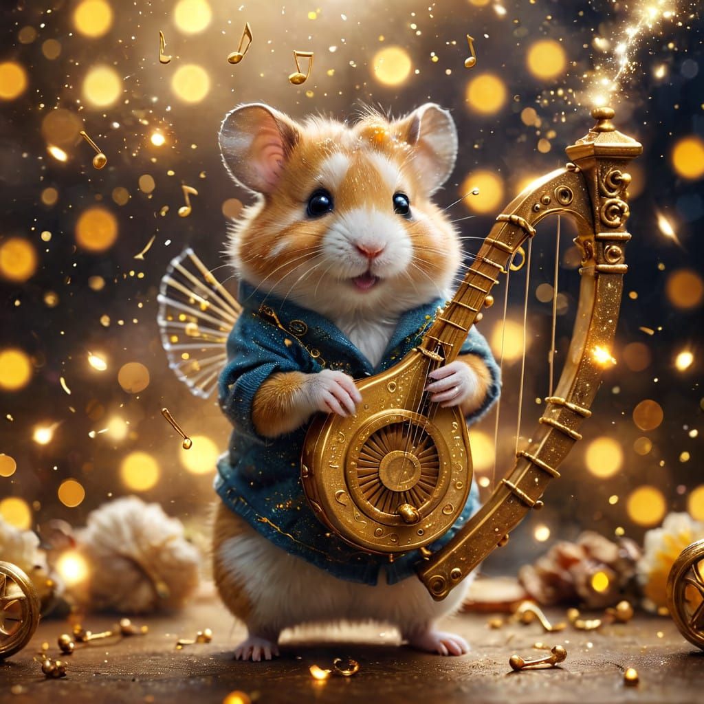 Steampunk Hamster Plays Enchanted Harp