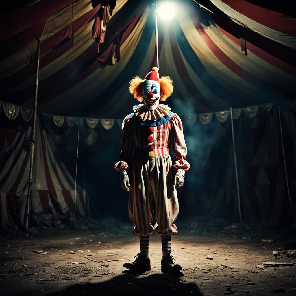 Creepy Clown in Abandoned Circus Tent: Surrealism
