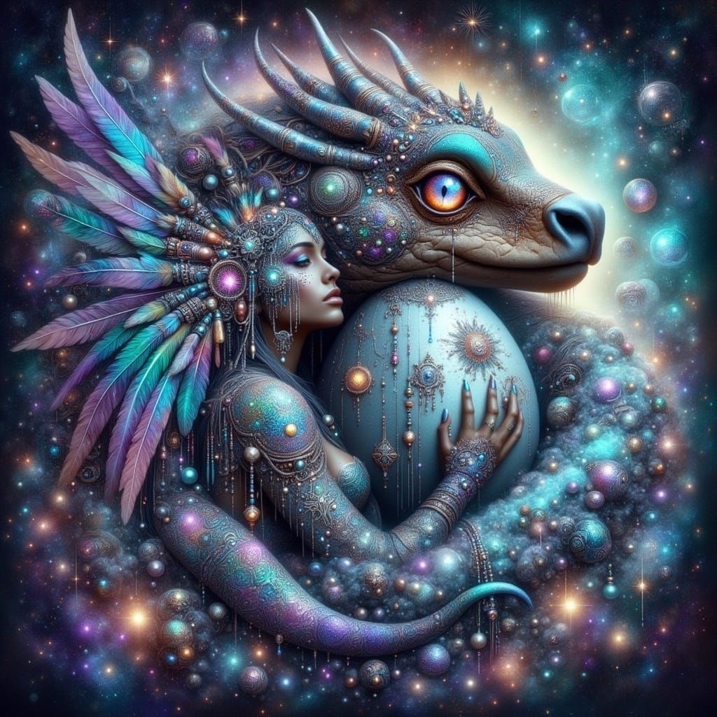 Celestial Snake Encircles Glowing Easter Egg in Vibrant, Cos...