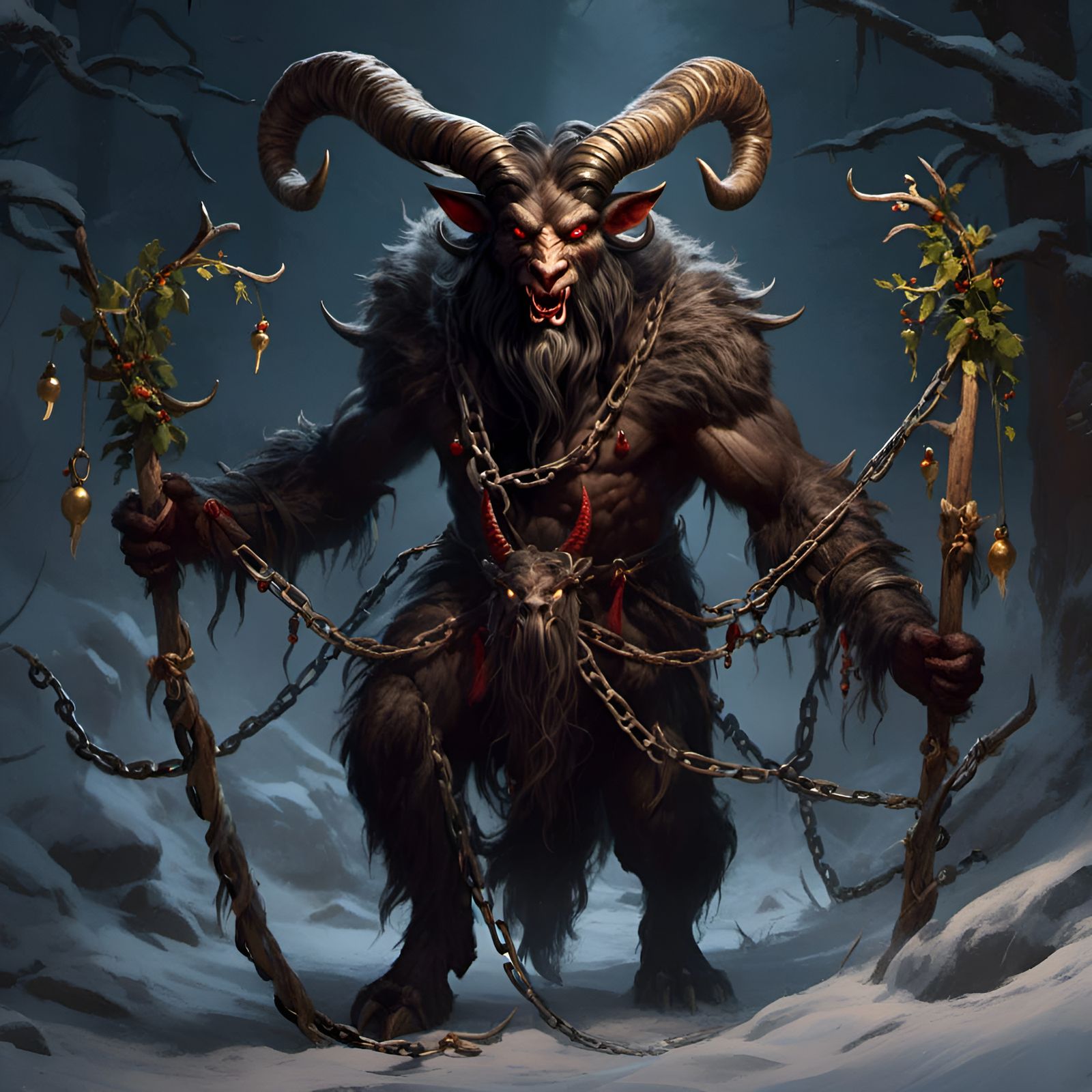 Intricate Krampus Dark Fantasy Character Concept Art