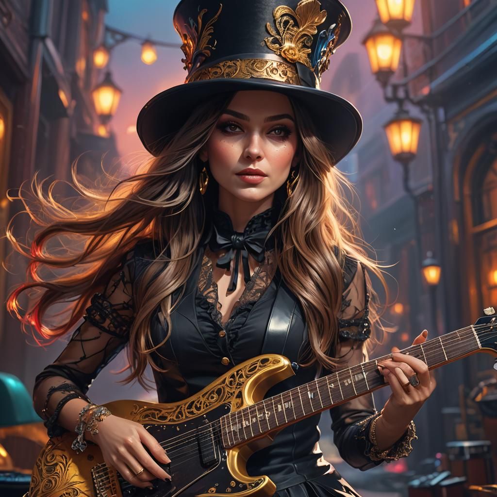 Fantasy Woman Plays Guitar in Unreal Engine Style