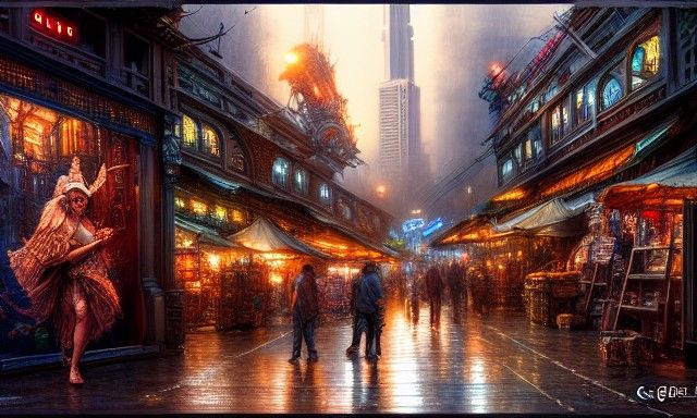 Magical Trade District: Hyperdetailed Digital Art