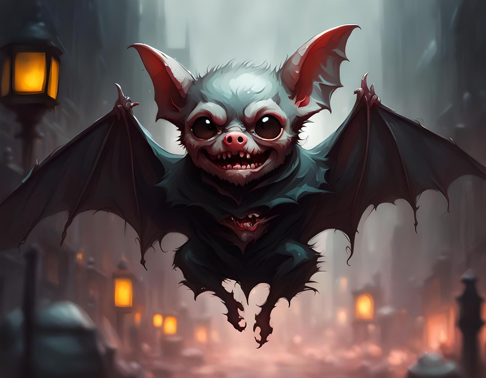 Chibi Vampire Bat Portrait in Graffiti Art Style