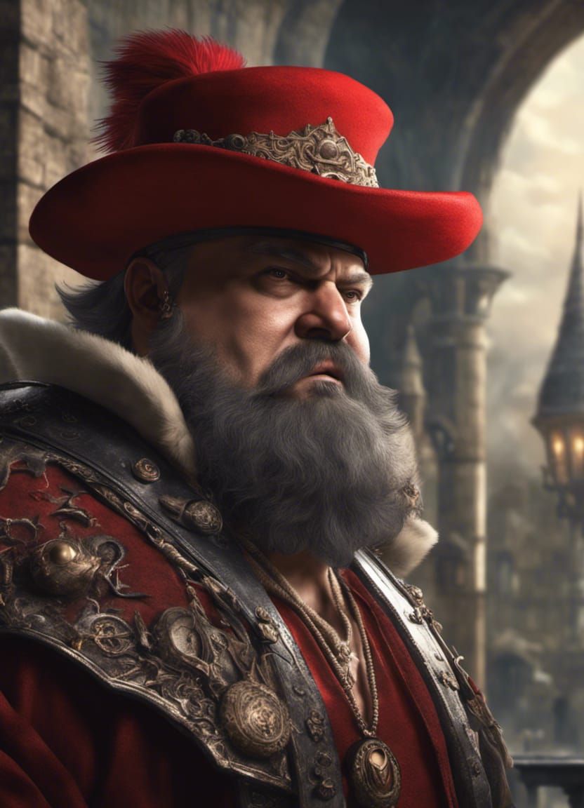 Fantasy Baron in Red Hat, Hyperreal Close-Up