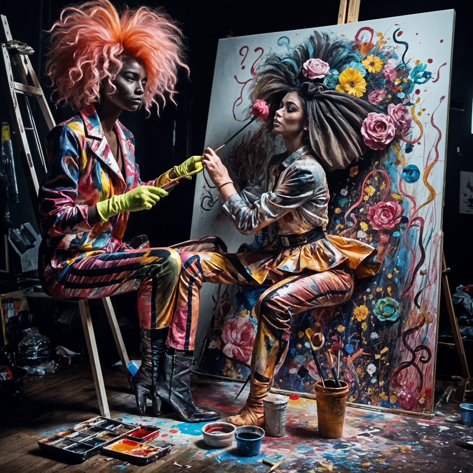 Painter Stepping Out of Canvas to Bring Figure to Life